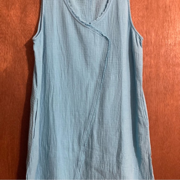 Habitat Cotton Sleeveless Blue Asymmetrical Dress Size Medium Midi 100% Cotton‎ - Picture 2 of 9